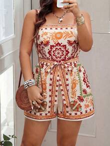 SHEIN LUNE Random Print Plus Size Women Jumpsuit - Multicolor - View 1