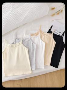 Genkimix Kids 5 件套女孩少女多色新月花蕾丝蝴蝶结吊带背心，甜美运动风格，适合内外穿着 - 彩色 - 查看 1