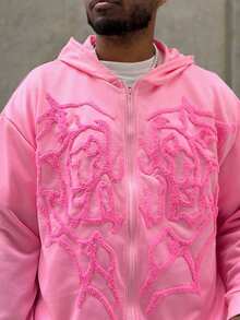 Heavens Edit Manfinity Streetrush Men Dark Street Style INS High Street Zip-Up Hoodie. Street Style, Y2k, Fall - Pink - View 6