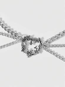 ROMWE Goth Bộ 1 chiếc dây chuyền eo nhiều lớp hình nấm, dây leo rỗng, tình yêu, trăng khuyết, thánh giá, phong cách Mori Punk, đường phố, gió tối, phụ kiện váy áo đa năng hàng ngày dành cho nữ. - Màu bạc nấm tình yêu mặt trăng nhiều lớp chuỗi eo - Xem 3