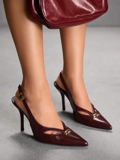 CUCCOO SZL Women's Dark Red Fashion Classic Simple Buckle Commuter Office Wear Stiletto Heel High Heel Shoes