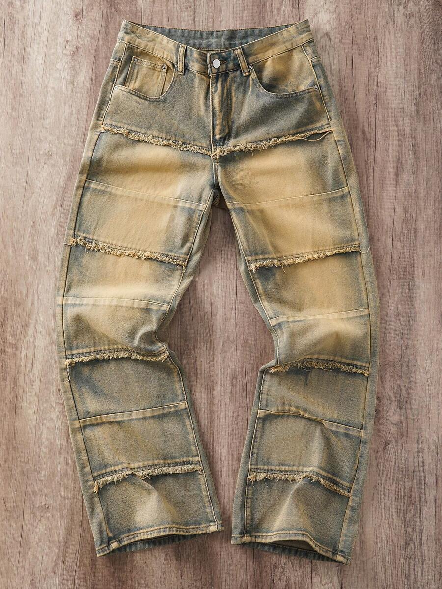Manfinity Joysei Men's Denim Patchwork Straight Leg Flare Pants - Ginger - View 1