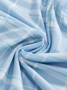 ROMWE Grunge Punk Y2K复古格子围巾抹胸上衣和格子低腰鱼尾裙两件套 - 淺藍色 - 查看 4