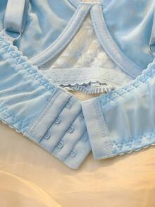 DelicateAllure Sujetador inalámbrico de encaje con parches de unicolor elegante para tallas grandes - Azul - Ver 3