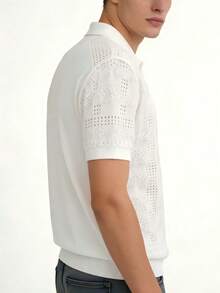 Manfinity Homme Men's Casual Solid Color Hollow-Out Knit Short Sleeve Cardigan, Spring/Summer - Beige - View 6