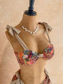 Women's Leopard & Floral Print Bikini Cover Up & Skirt Swimwear Set, Vacation & Beach Summer Bathing Suit - Multicolor - View 5