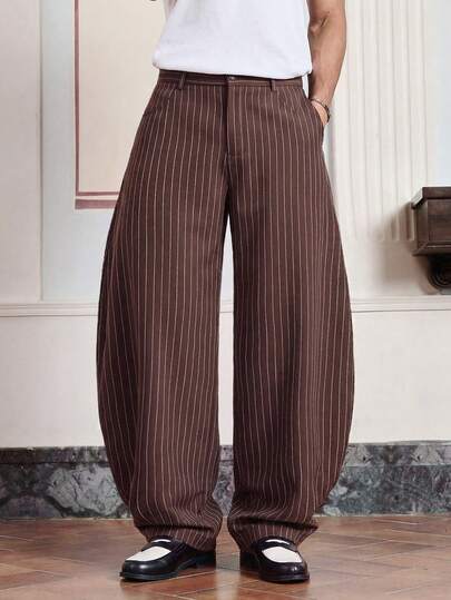 SWAVVY Men's Casual Commuter Striped Curved Trousers