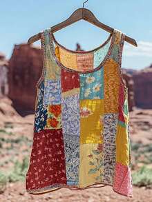 EMERY ROSE 女士夏季无袖印花圆领背心，适合度假和日常穿着 - 彩色 - 查看 5