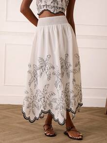 Lilora Women's Elegant Palm Tree Embroidered A-Line Skirt - White - View 1