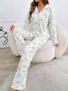 Cartoon Graphic Contrast Piping PJ Set - Multicolor - View 3