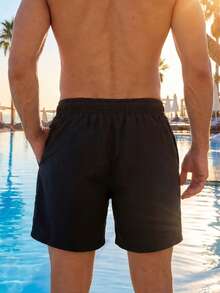VIVINTIMO Men's Beachwear Swim Trunks Drawstring Waist Front Tie Pocket Geometric Printed Liner Resort Casual Hawaiian, Black Swim Trunks, Men's Beachwear, Men's Swimwear - Black - View 5