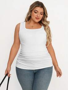 SHEIN Áo tank top bầu cỡ lớn, màu trơn, cổ vuông, xếp ly, kiểu dáng thường ngày, đa năng. - Nhiều màu - Xem 9