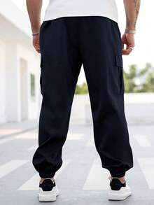 Manfinity Homme Quần dài nam cỡ lớn có dây rút ở eo, kiểu dáng thường ngày, thích hợp mặc hàng ngày. - Màu xanh hải quân - Xem 2