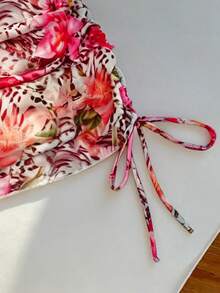 Elavelle Women's Random Print Drawstring Ruched Swimsuit Cover-Up, Spring/Summer - Multicolor - View 5