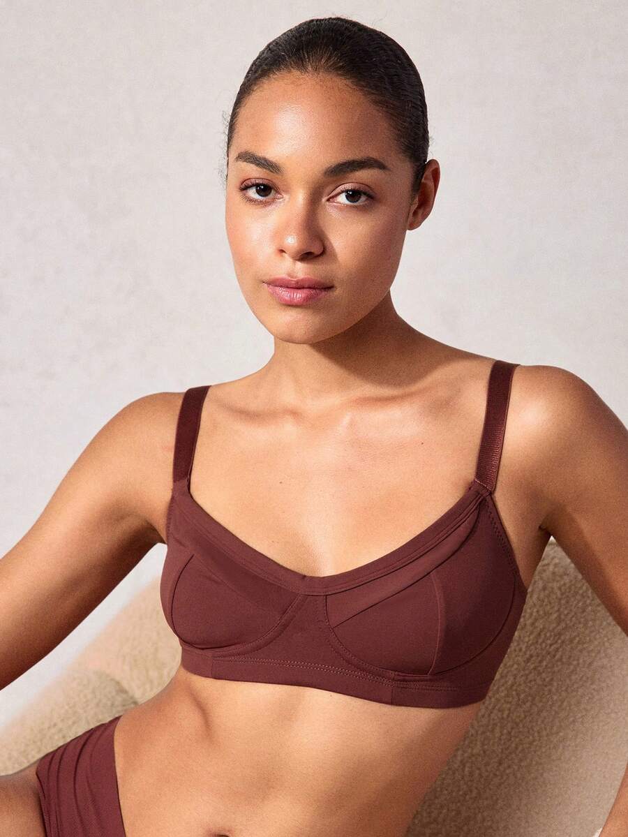 SHEIN 女士純色胸罩 - 紅木色 - 查看 1