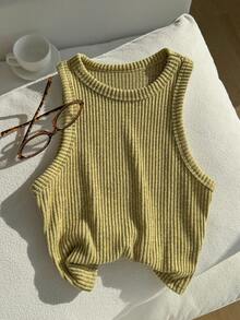 Comfortcana Women's Solid Color Ribbed Brushed Camisole, Suitable For Daily Wear - Yellow - View 3