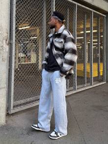 Heavens Edit 男士休闲运动字母印花抽绳腰运动裤 - 灰色 - 查看 4