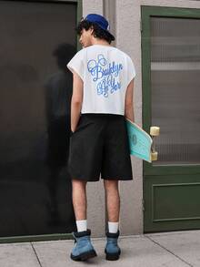 Open Phase Summer English Alphabet Print Short Men T-Shirt - White - View 6