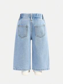 SHEIN Quần jean rộng màu xanh dương in hình chuột lang nước hoạt hình dễ thương cho bé gái. - Rửa nhẹ - Xem 2