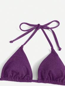 Swim Basics Solid Color Shiny Bikini For Beach Vacation - Purple - View 3