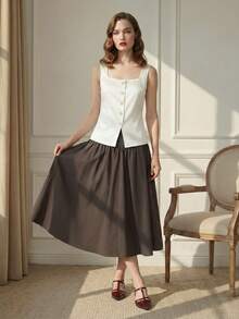 Suri Mira Áo khoác cardigan cổ vuông tối giản dành cho người đi làm, kiểu dáng thường ngày. - trắng - Xem 6
