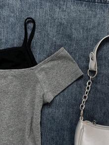 Camiseta casual y versátil para uso diario de niña adolescente - Gris - Ver 5