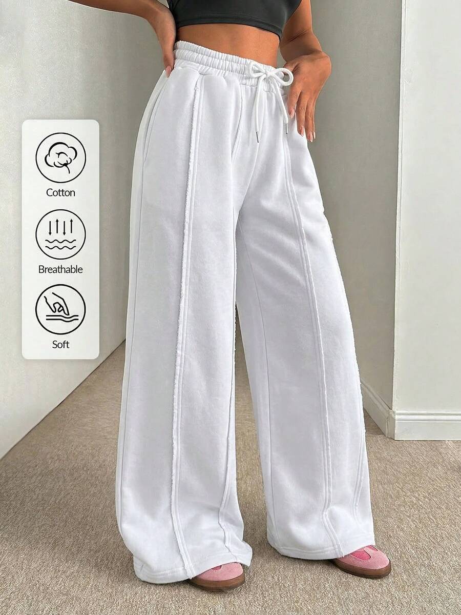 CasuGlow Women's Loose Front Seam Detail Sweatpants - White - View 1