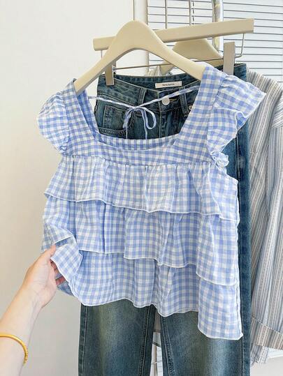 Resyla Autumn New Arrival Cute Ruffle Hem Blouse For Women