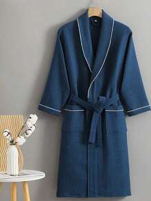 SHEIN 1件华夫格纯棉浴袍 成人男女纯棉浴袍 春夏浴袍 民宿酒店SPA浴袍 吸水速干 宽松多色 浴室用品 家居用品 - 彩色 - 查看 15