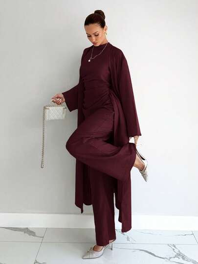 Siren Gaze 3 قطع مجموعة: بدلة رسمية ذات لون أحادي، سترة صدرية، وبنطلون للذهاب إلى العمل