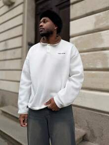 Heavens Edit 男士针织休闲宽松长袖套头衫，时尚街头潮流秋冬字母刺绣撞色领口卫衣，适合送给朋友、丈夫、男朋友的礼物 - 白色 - 查看 3