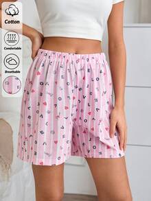 SHEIN 2 Pcs Multipack Love Stripe Heart Pink And Blue Patterned Elastic Waist Comfort Relaxed Casual Sleep Shorts 2 Pcs Set - Multicolor - View 6