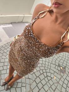 Siren Gaze 新款春夏亮片紧身迷你夜店连衣裙（女款） - 棕色 - 查看 8