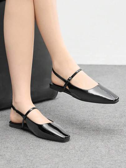 CUCCOO BIZCHIC Women's Square Toe Flat Chocolate Color Metal Buckle Slip-On Flats, Comfortable Casual Mary Jane Shoes Suitable For Dresses