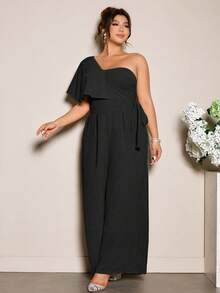 Cravure Bộ jumpsuit nữ cỡ lớn kiểu dáng thanh lịch, buộc eo và có dây, thích hợp cho các buổi đi chơi, đi làm và hẹn hò. - màu đen - Xem 5