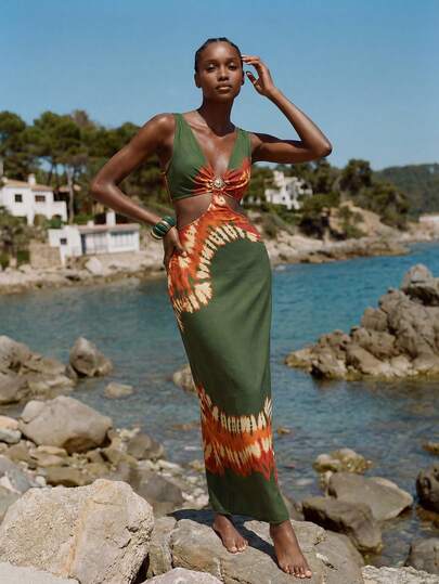 Maija Women's Beach Vacation Casual Printed Vest Coverup