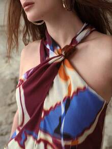 MOTF PREMIUM WOMEN'S LINEN BLEND PRINTED BEADED HALTER TOP - Multicolor - View 2