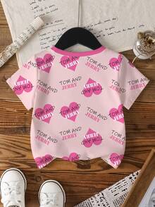 TOM & JERRY X SHEIN Camiseta de manga corta con estampado de dibujos animados lindos para niñas, estampado todo sobre - Blanco - Ver 2