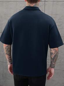 Manfinity CasualCool Camisa polo de hombre con diseño de patchwork, de moda y versátil para uso diario - Azul Marino - Ver 2