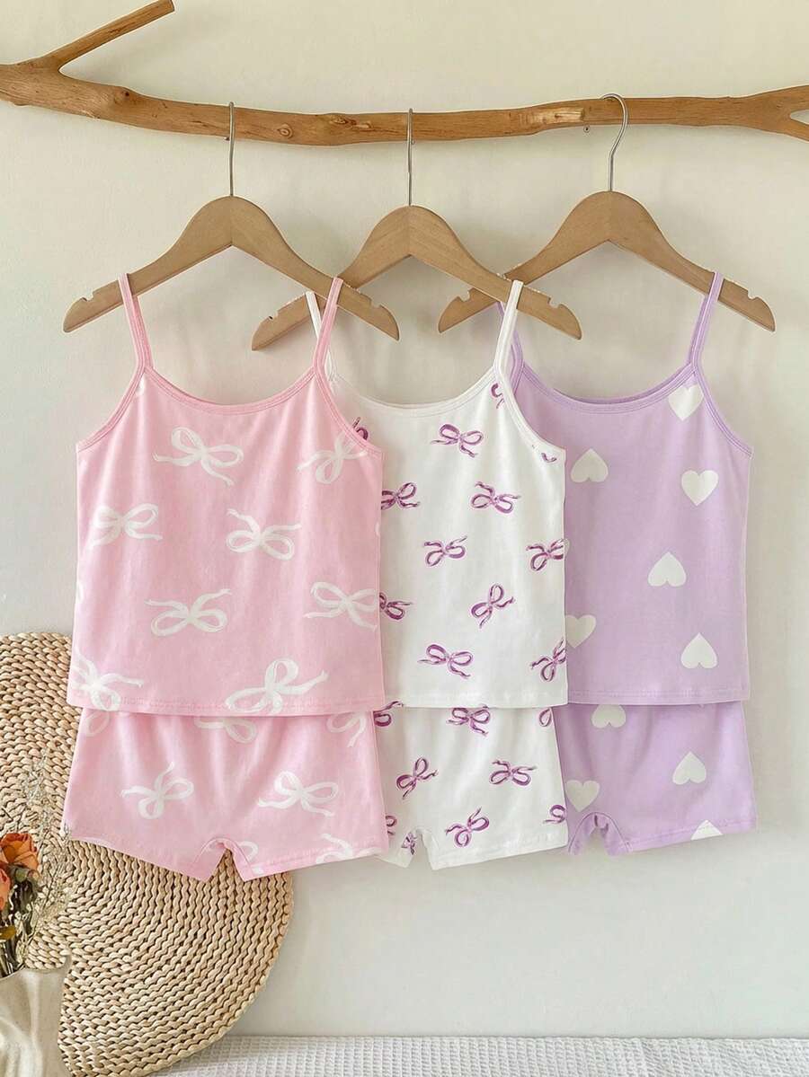 SHEIN Vintaside Kids Bộ đồ lót 6 món cho bé gái, gồm áo hai dây và quần lót in hình bướm và trái tim, viền ren, chất liệu cotton thoải mái, thích hợp mặc ngoài hàng ngày. - Nhiều màu - Xem 1