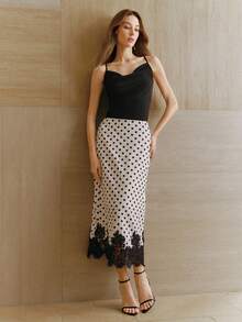 Anewsta 女士新款波点优雅黑色紧身半身裙，夏季 - 白色 - 查看 6