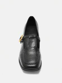 复古玛丽珍女鞋，2025年秋季新款法式优雅粗跟高跟鞋，低帮皮革，优雅 - 黑色 - 查看 5