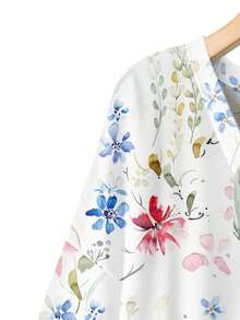 EMERY ROSE Watercolor Floral Casual Minimalist Plus Size T-Shirt, Suitable For Summer - Multicolor - View 3