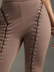 Denimoi Quần lửng co giãn buộc dây, quần gợi cảm, quần thời trang, trang phục đi club, đi xem hòa nhạc, đi chơi. - màu nâu - Xem 4