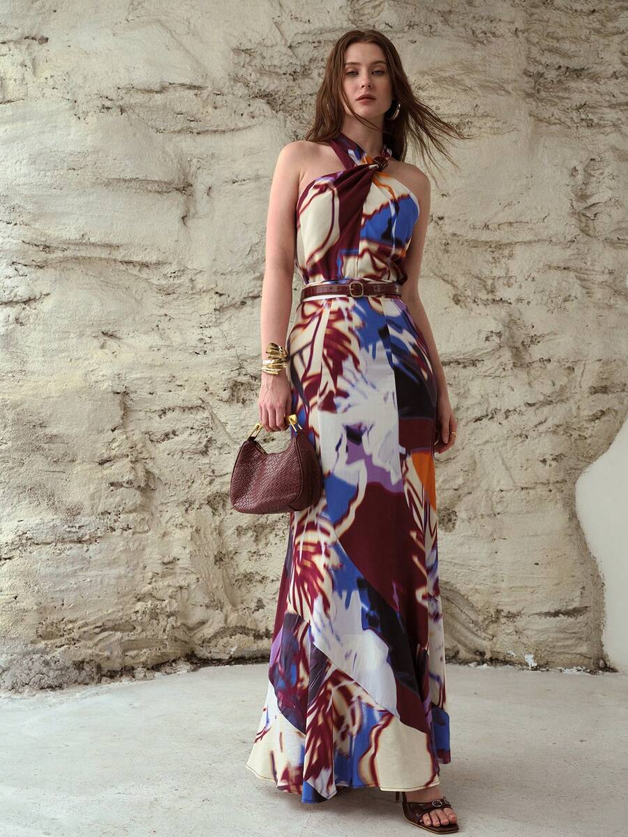 MOTF PREMIUM WOMEN'S LINEN BLEND PRINTED BEADED HALTER TOP - Multicolor - View 1