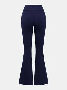 SHEIN Girlism Tween Girl Casual Fitted Light Blue Ruched Crew Neck Top And Ruched Flare Pants Set - Navy Blue - View 8