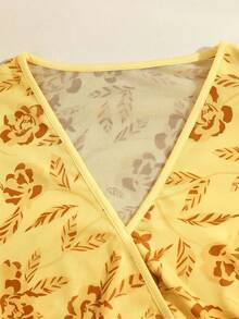 Franclia 女士优雅V领收腰印花T恤，春夏款 - 彩色 - 查看 5