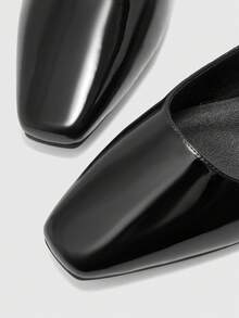 CUCCOO BIZCHIC Giày bệt mũi vuông màu nâu sôcôla có khóa kim loại dành cho nữ, kiểu dáng thoải mái, thích hợp để phối cùng váy. - Than chì đen - Xem 9