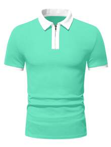 Manfinity Homme Men's Contrast Color Short Sleeve Casual Commuter Polo Shirt Ceremony - Mint Green - View 4