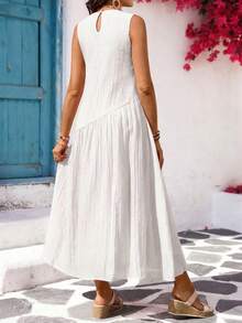 SHEIN Vestido casual suelto de maternidad de unicolor con cuello redondo y sin mangas - Blanco - Ver 2